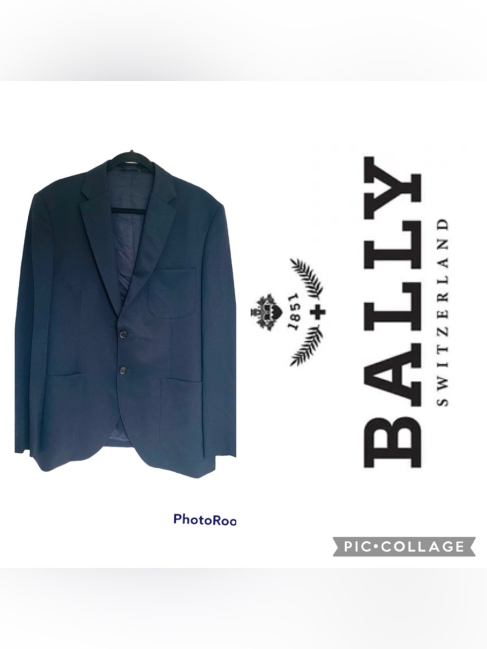 BALLY Switzerland Men’s Suit Jacket Dark Navy Virgin Wool Made in Italy size 44
